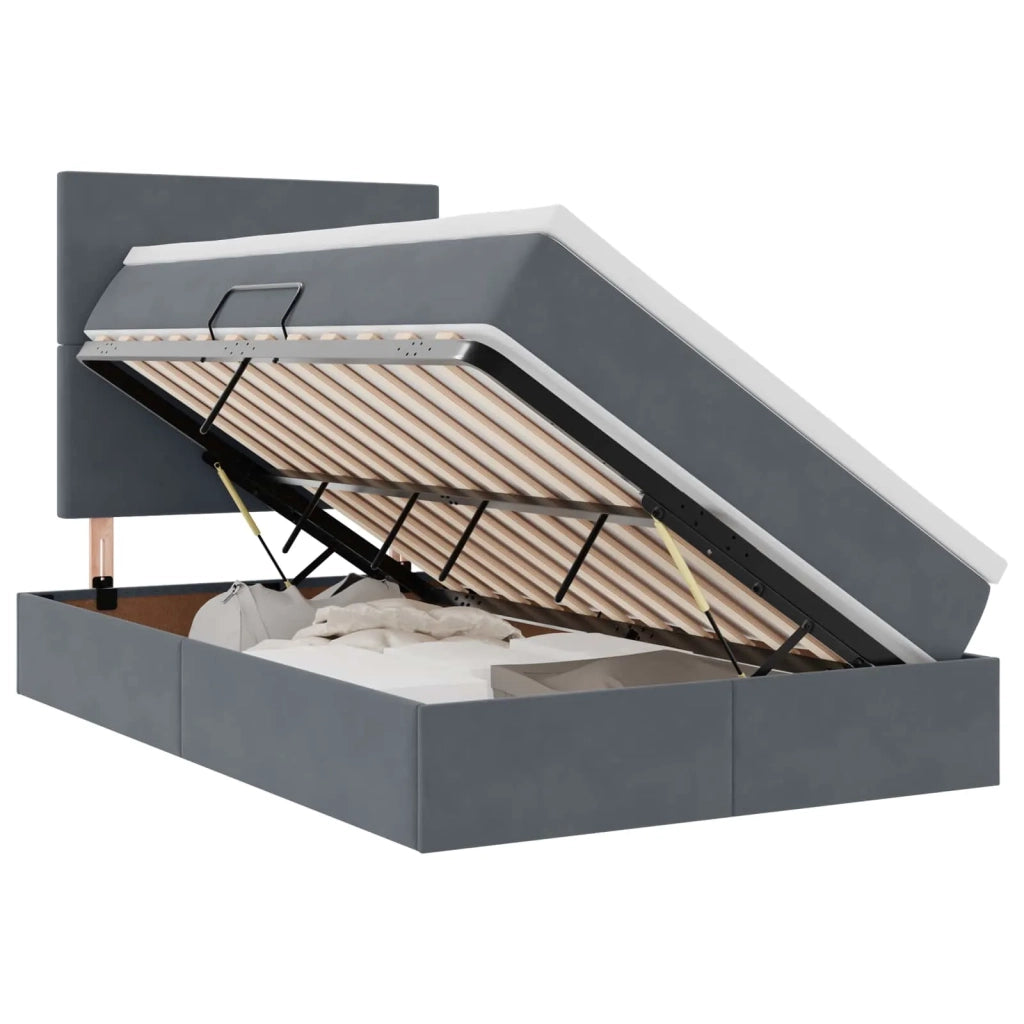 Letto con contenitore e LED Grigio scuro 120 x 200 cm Velluto