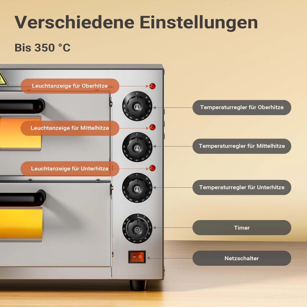 Forno pizza elettrico a 2 livelli, con pietra refrattaria in cordierite, 3000W, 350°C Fornetto pizza