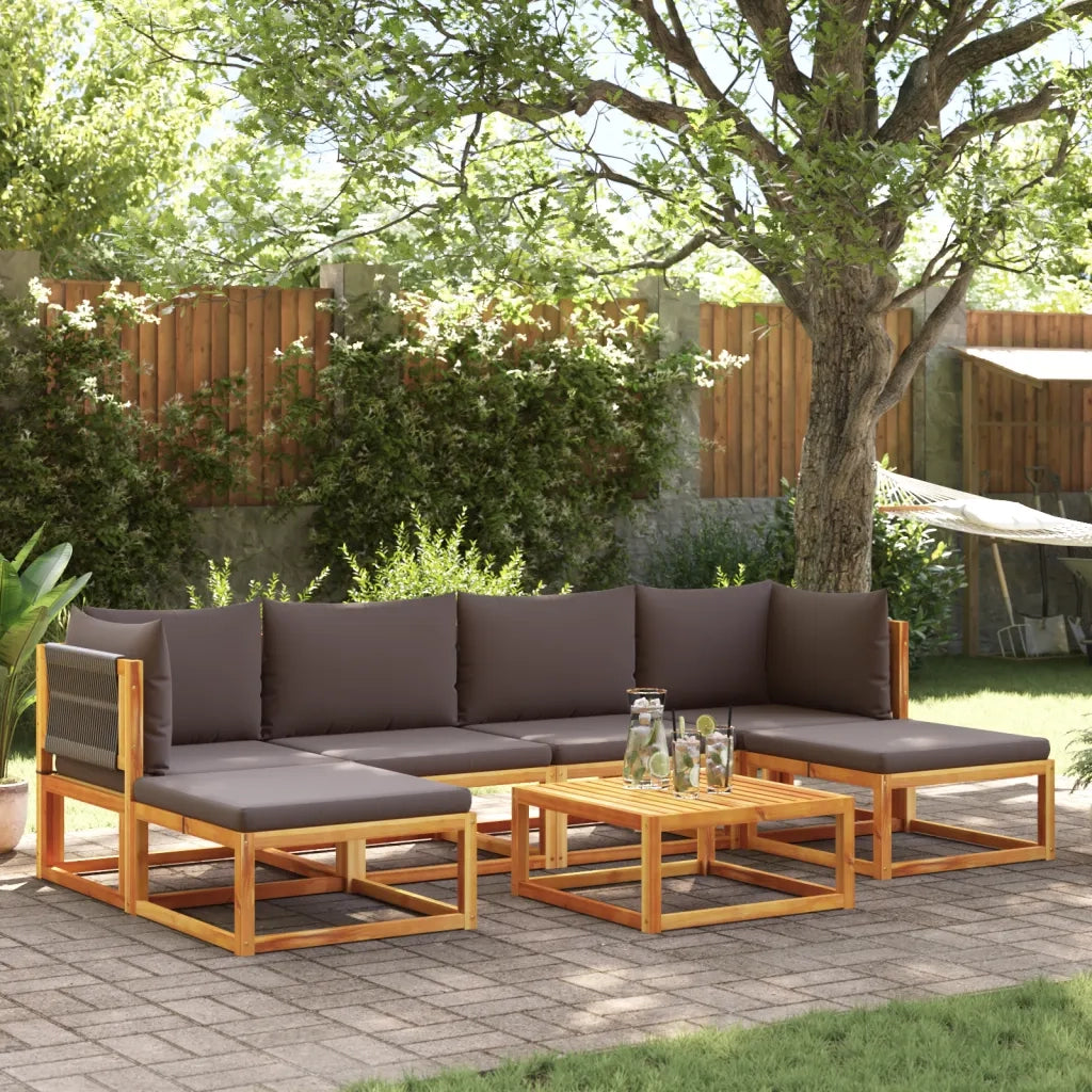 Set di divani da giardino 7 pezzi con cuscini in legno di acacia e corda