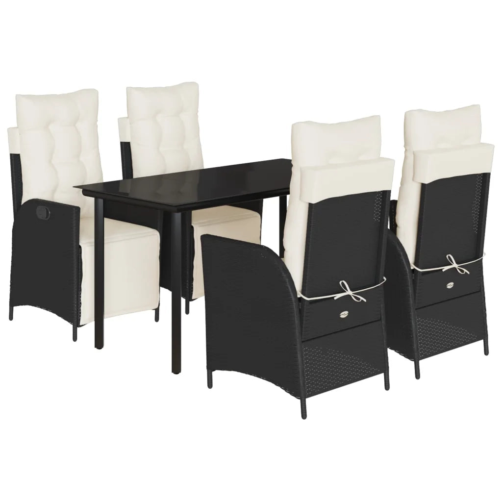Set da Pranzo da Giardino 5 pz Nero con Cuscini in Polyrattan