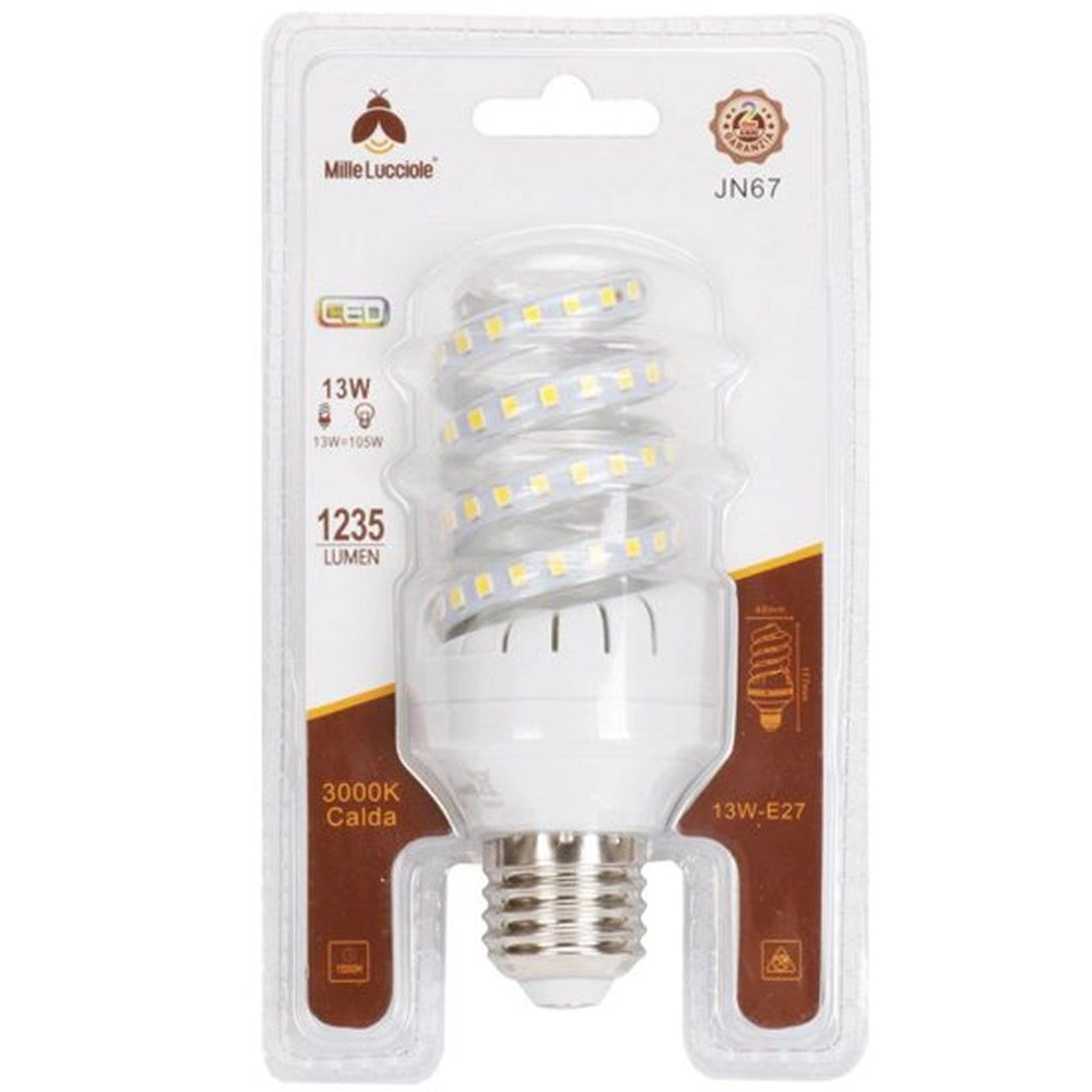 Trade Shop - Lampadina Led E27 13 Watt 1235lm Tortiglione Vortice Spirale Luce Naturale Calda - -bianco Caldo      -