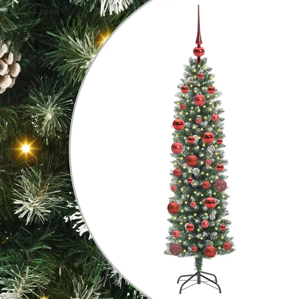 Albero di Natale Artificiale Sottile Verde e Bianco 150 cm 3395281