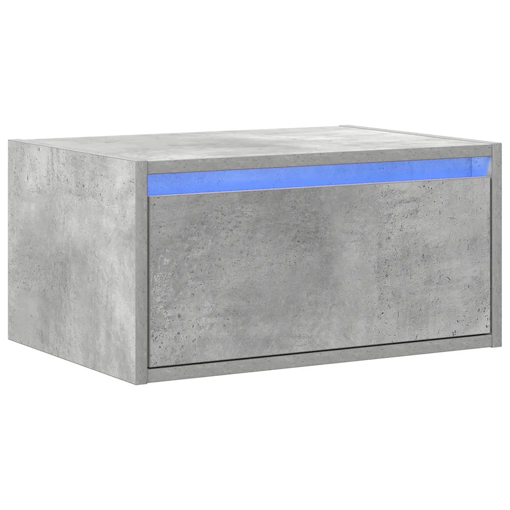 Comodino | Armadio da Notte | Mobiletto da notte a Parete con Luci LED Grigio Cemento