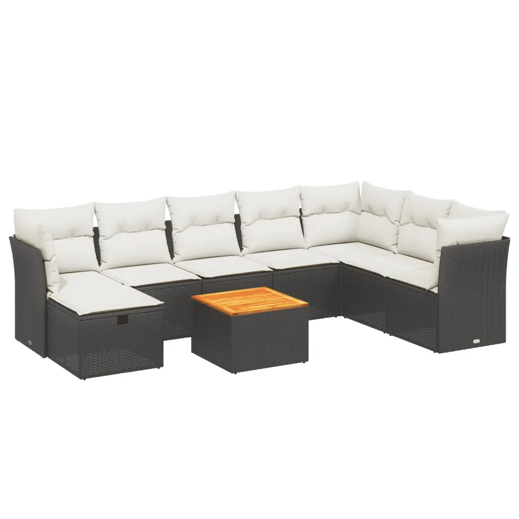 Set Divani da Giardino 9 pz con Cuscini Nero in Polyrattan 3264759