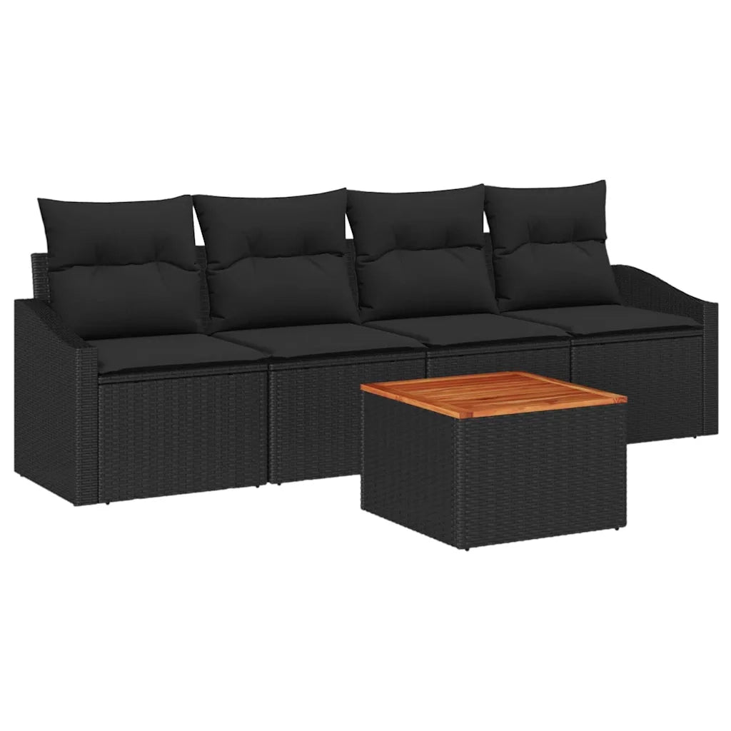 Set Divano da Giardino con archiviazione 5 pcs Nero polyrattan 3356434