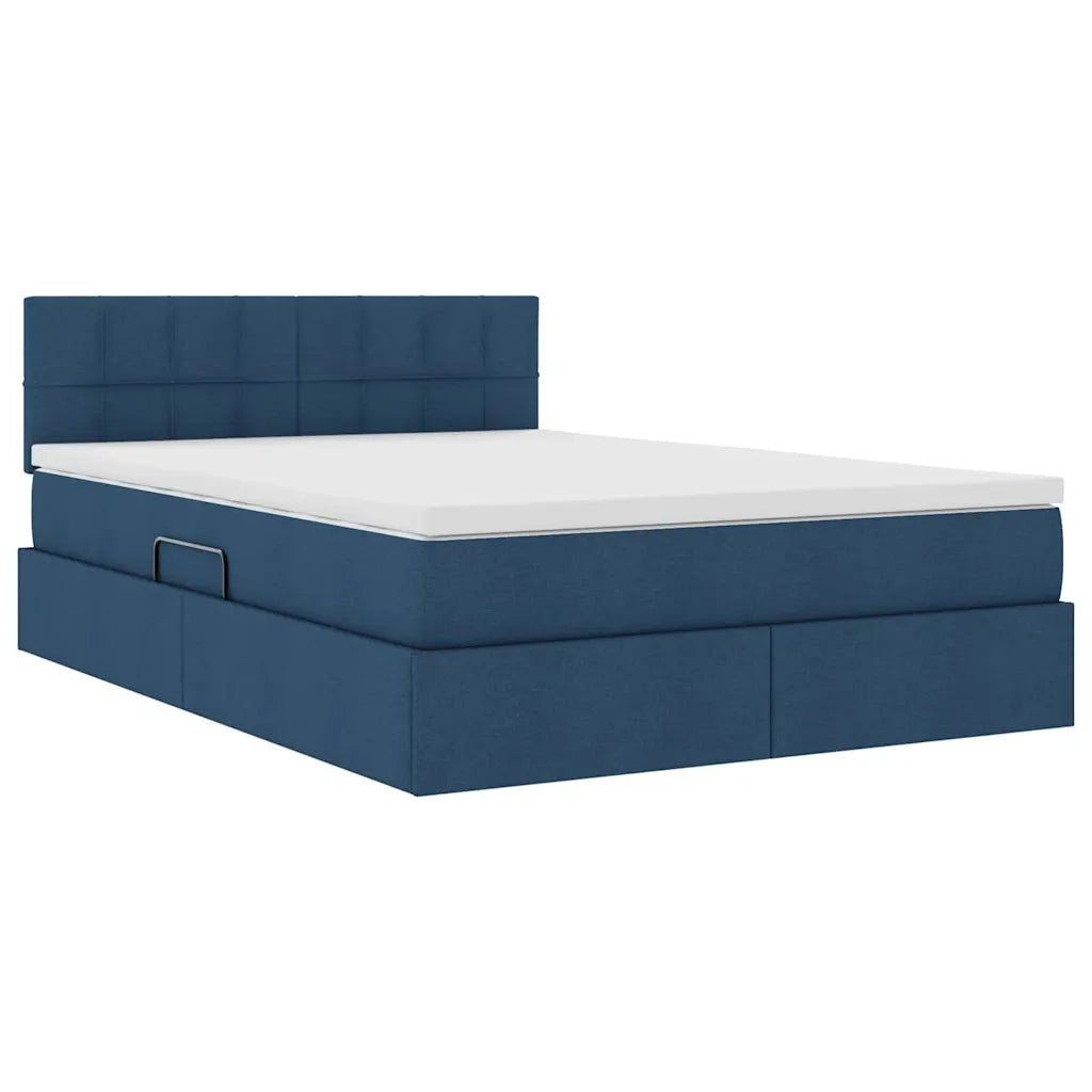 Letto con contenitore e materasso con testiera Blu 120 x 200 cm