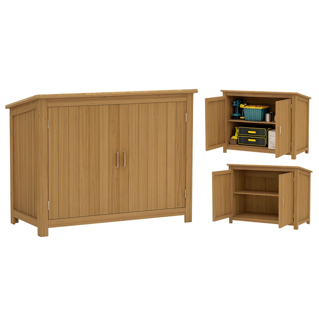 Armadio da giardino in legno ¨C Xylo ¨C 2 ante, 2 ripiani, tetto inclinato, 110x50x85 cm, marrone