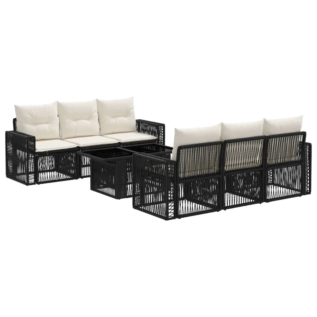 Set Divano da Giardino 7 pz Nero e Bianco Crema polyrattan 3436747