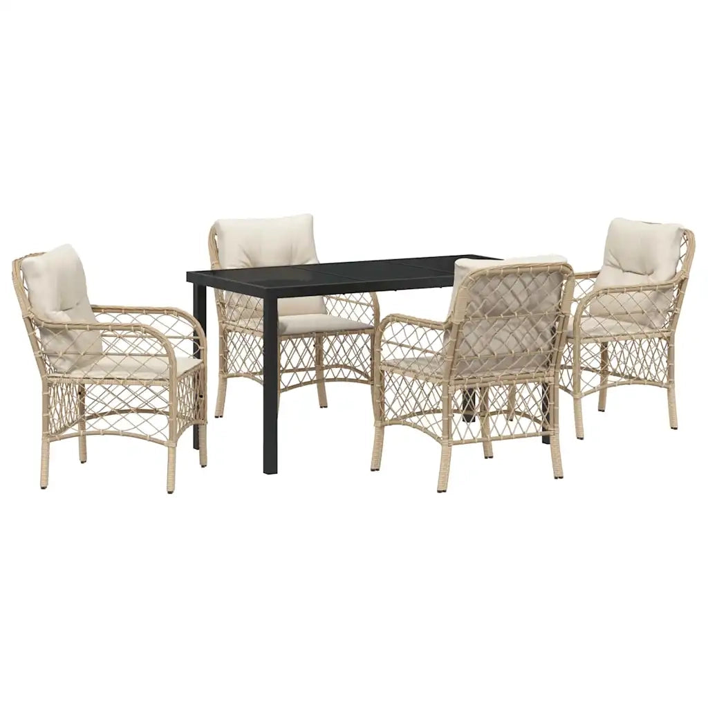 Set da Pranzo per Giardino con cuscino 5 pcs Beige polyrattan