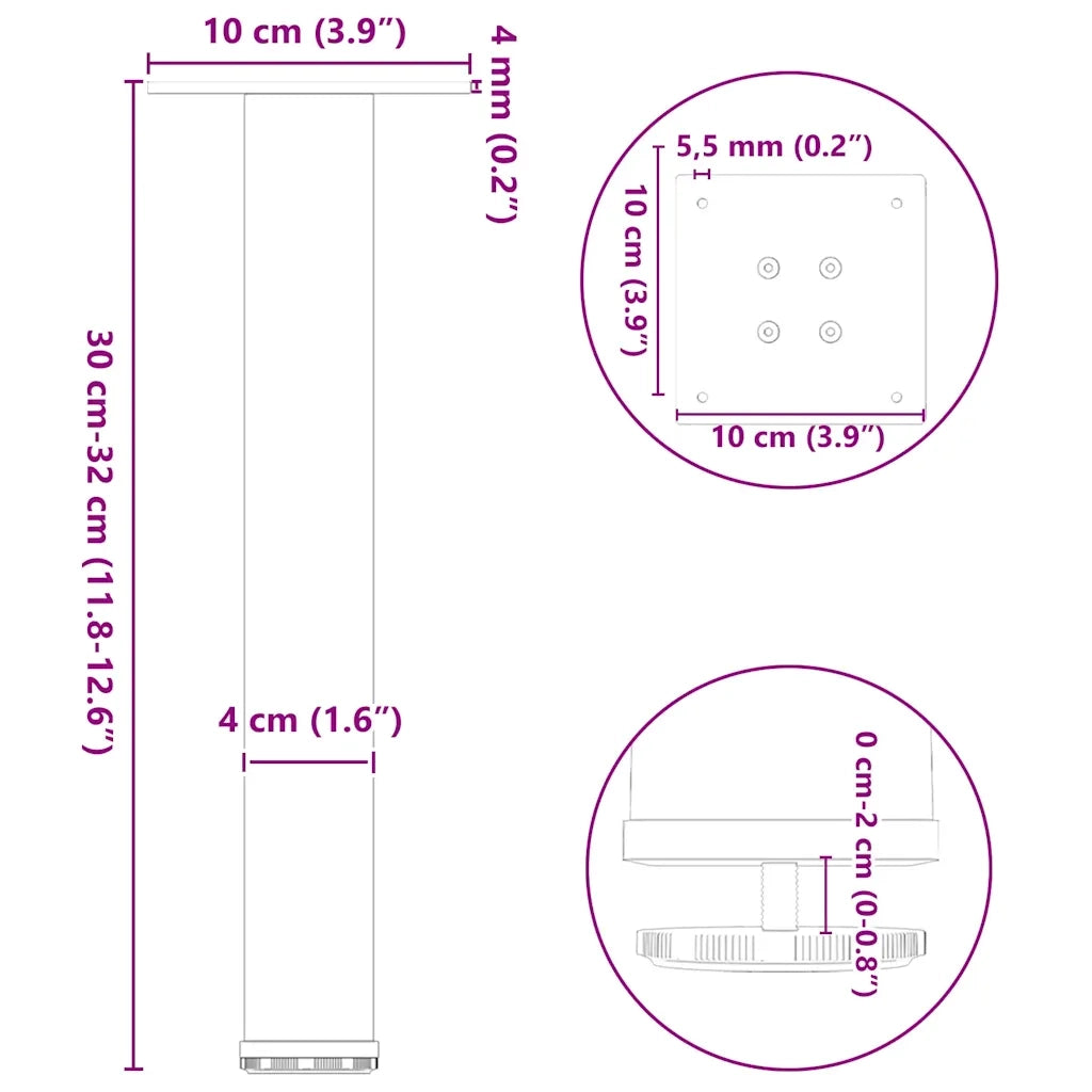 Gambe per Tavolino da Caffè 4 pz Nere 30-32 cm Acciaio 4012448