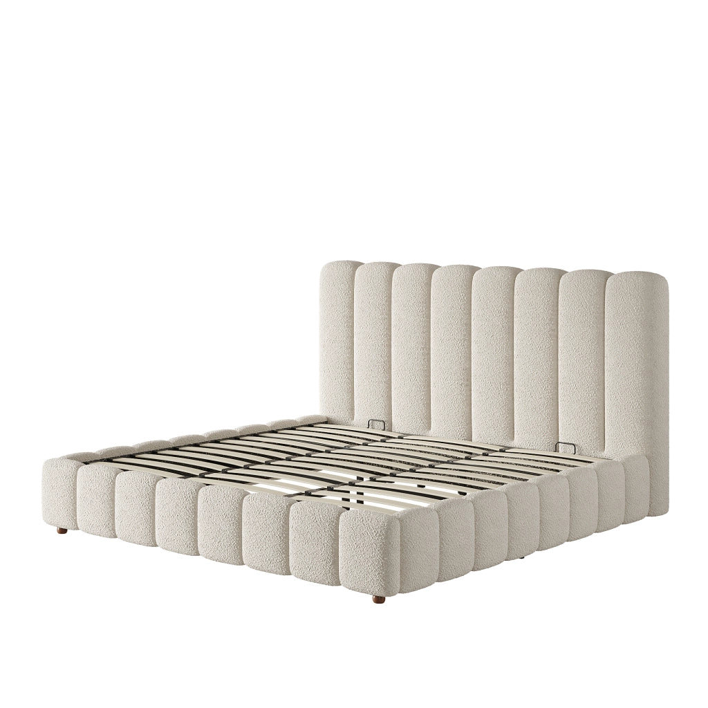 letto imbottito bouclé bianco 180 x 200 cm