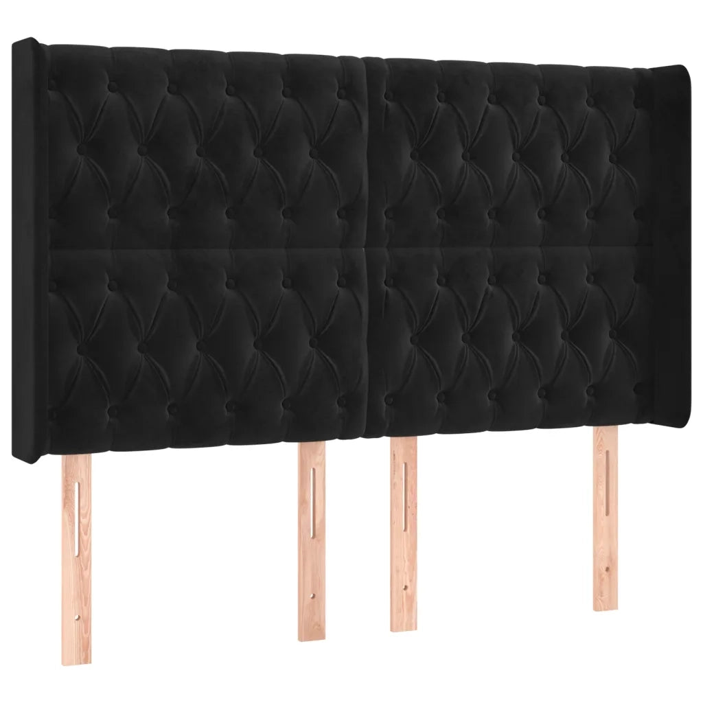 Testiera ad Orecchio Nera 163x16x118/128 cm in Velluto 3119972