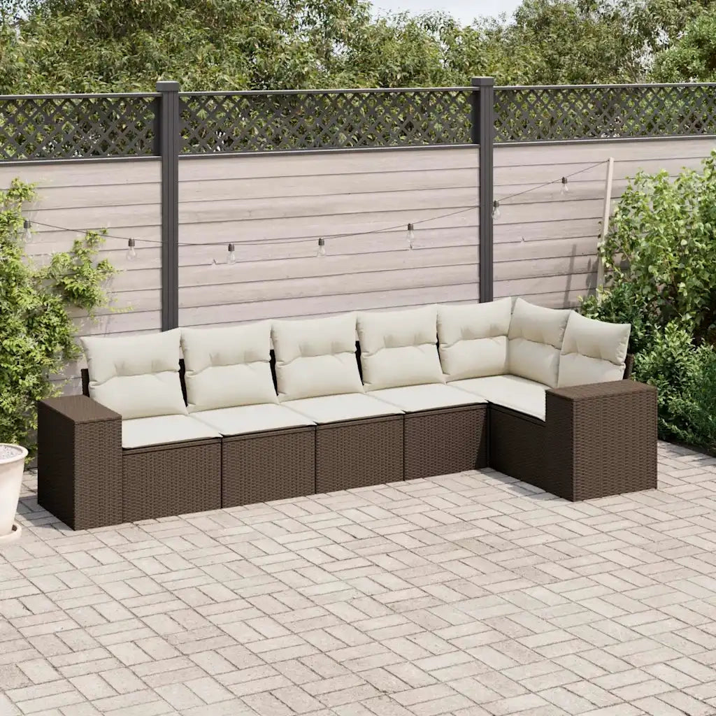 Set Divano da Giardino 6 pz con Cuscini Marrone in Polyrattan 3222592