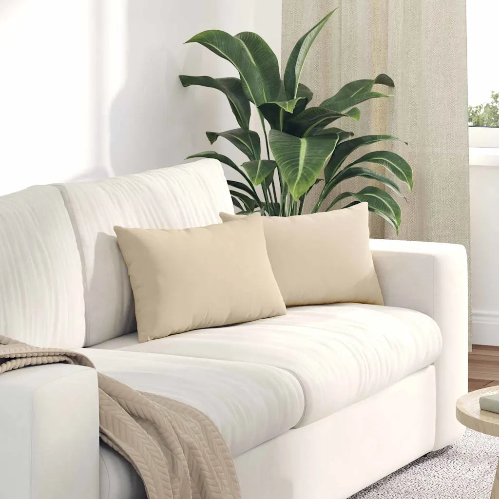 Cuscini da Divano 2 pz-Set di 2 Cuscini per Sofa Crema 50 x 30 cm Tessuto 447960