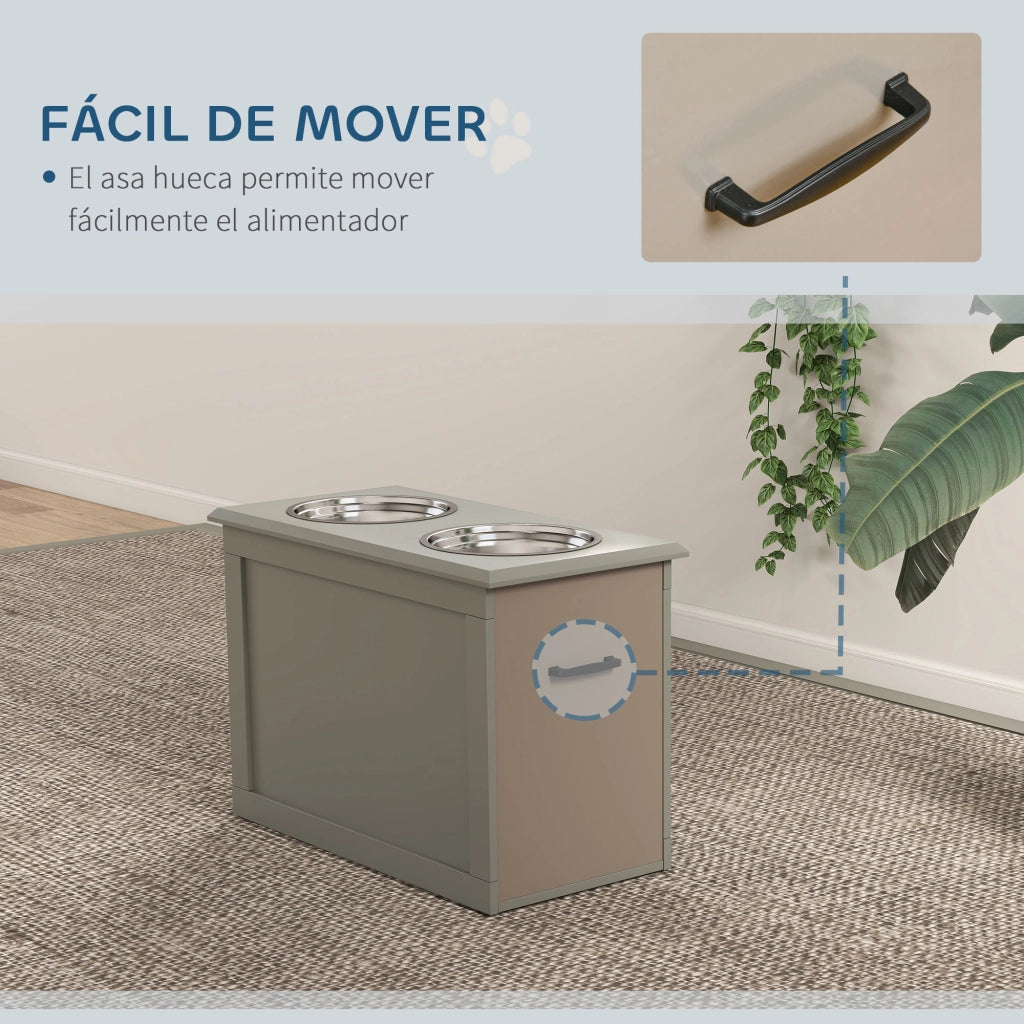 Ciotola per Cane con Alimentatore e Contenitore ¨C Minimal ¨C Grigio 60x30x41 cm