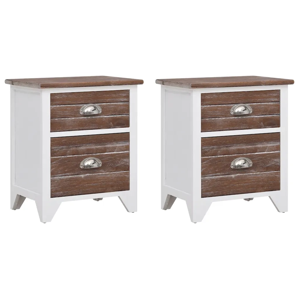 Comodini Set 2 pz con 2 Cassetti Marrone e Bianco 242042