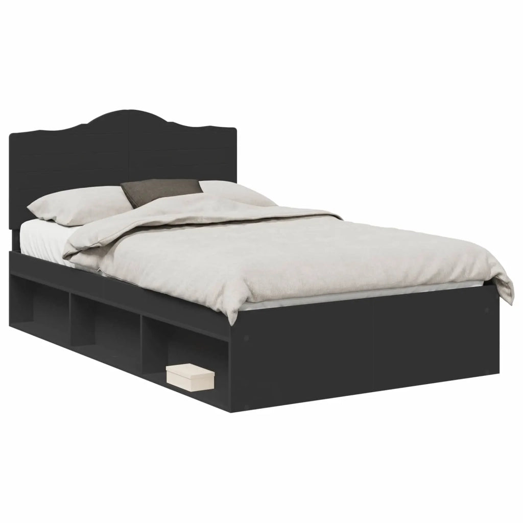 Struttura del letto-Giroletto Nero 135 x 190 cm Pino massello 745098
