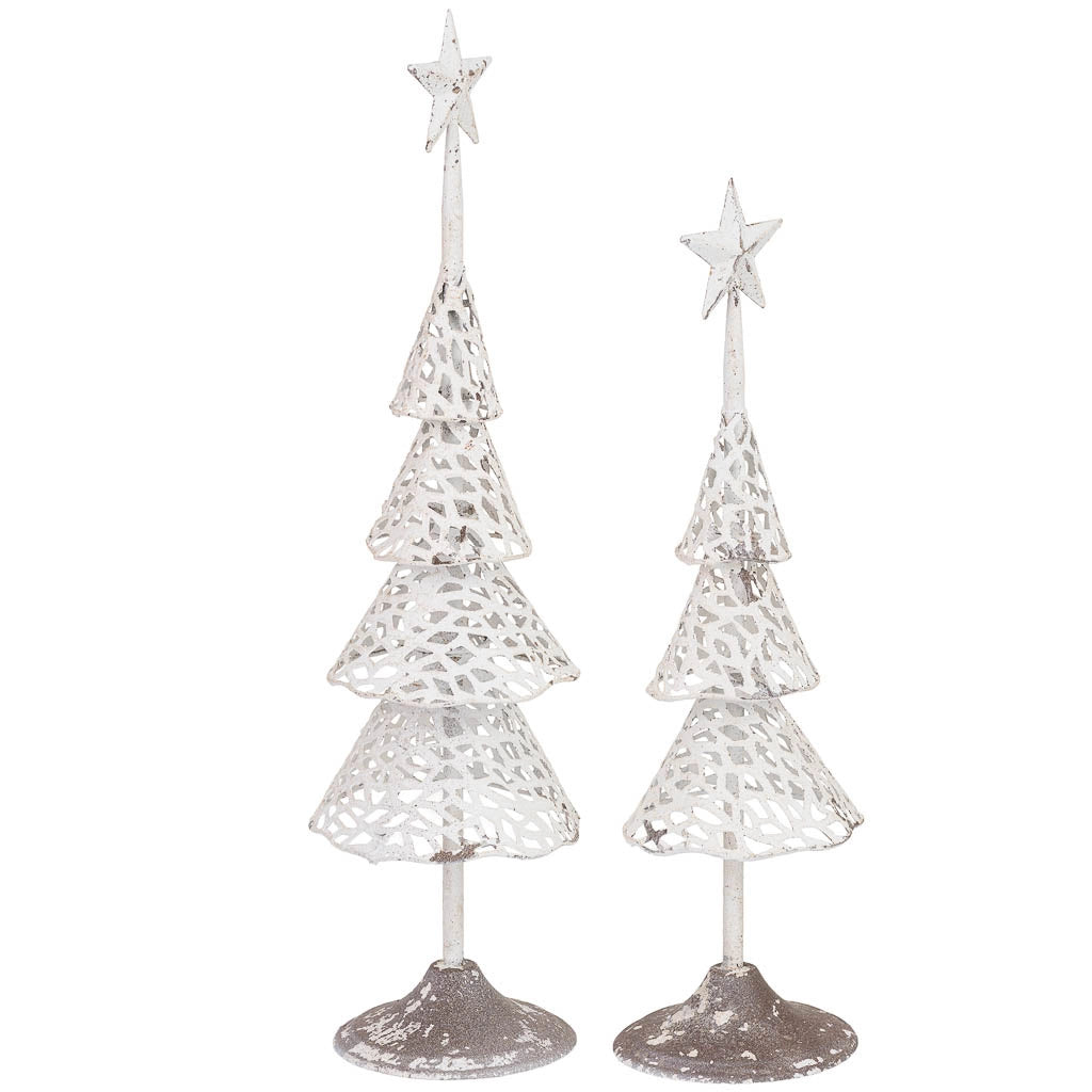 Set di 2 alberi in metallo bianco, 15x15x53 cm e 13x13x45 cm (altezza)