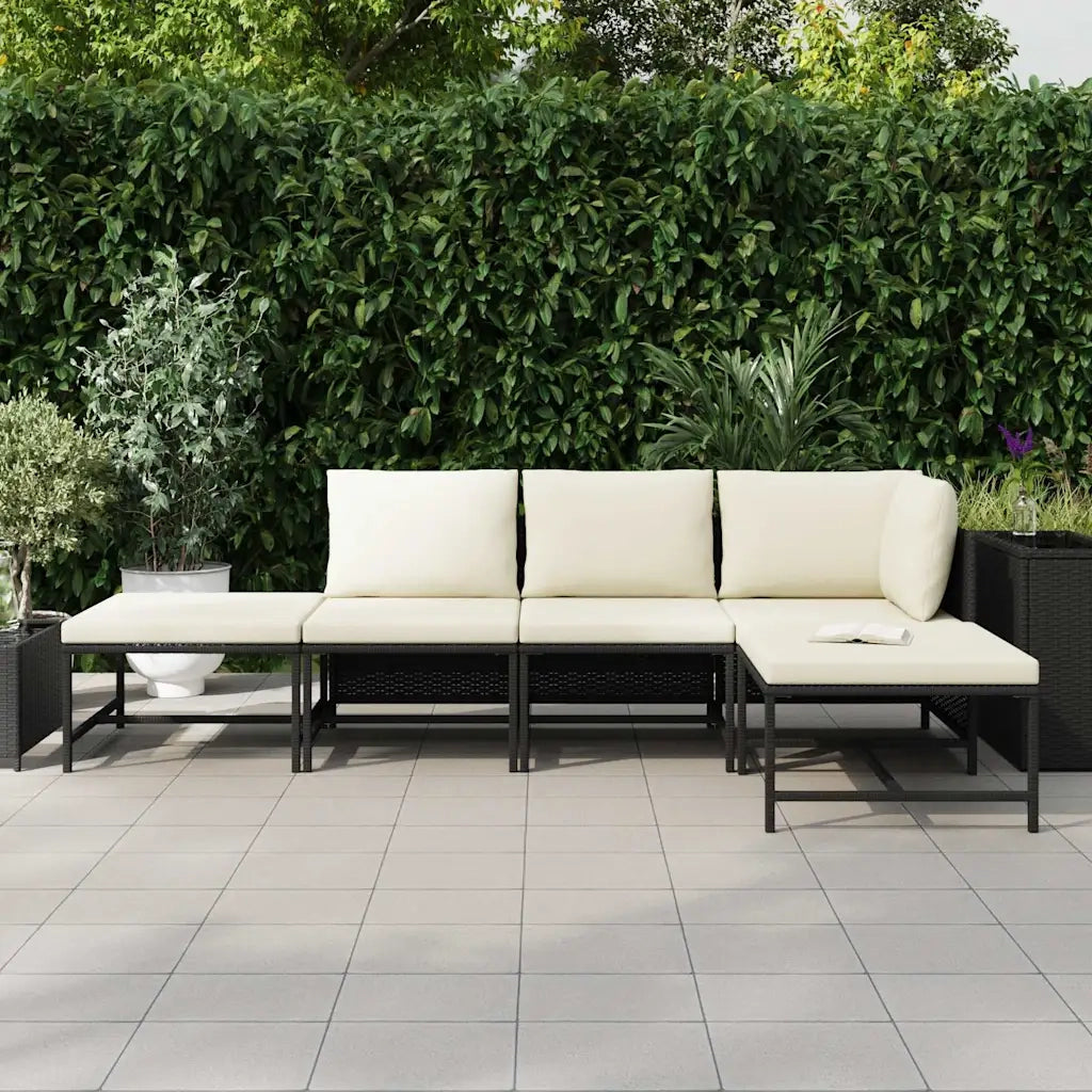Set Divani da Giardino 5 pz | Set Salotto da Giardino con Cuscini in Polyrattan Nero