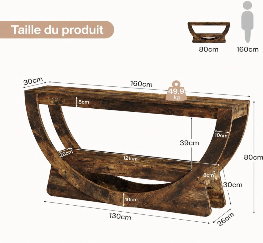 MOBILE TV con 2 ripiani 160x30x80,5 cm MDF Marrone rustico