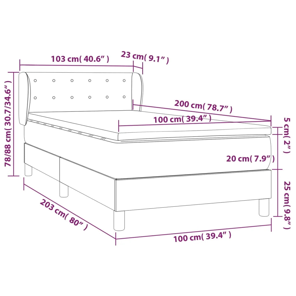 Giroletto a Molle con Materasso Grigio Scuro 100x200 cm Tessuto