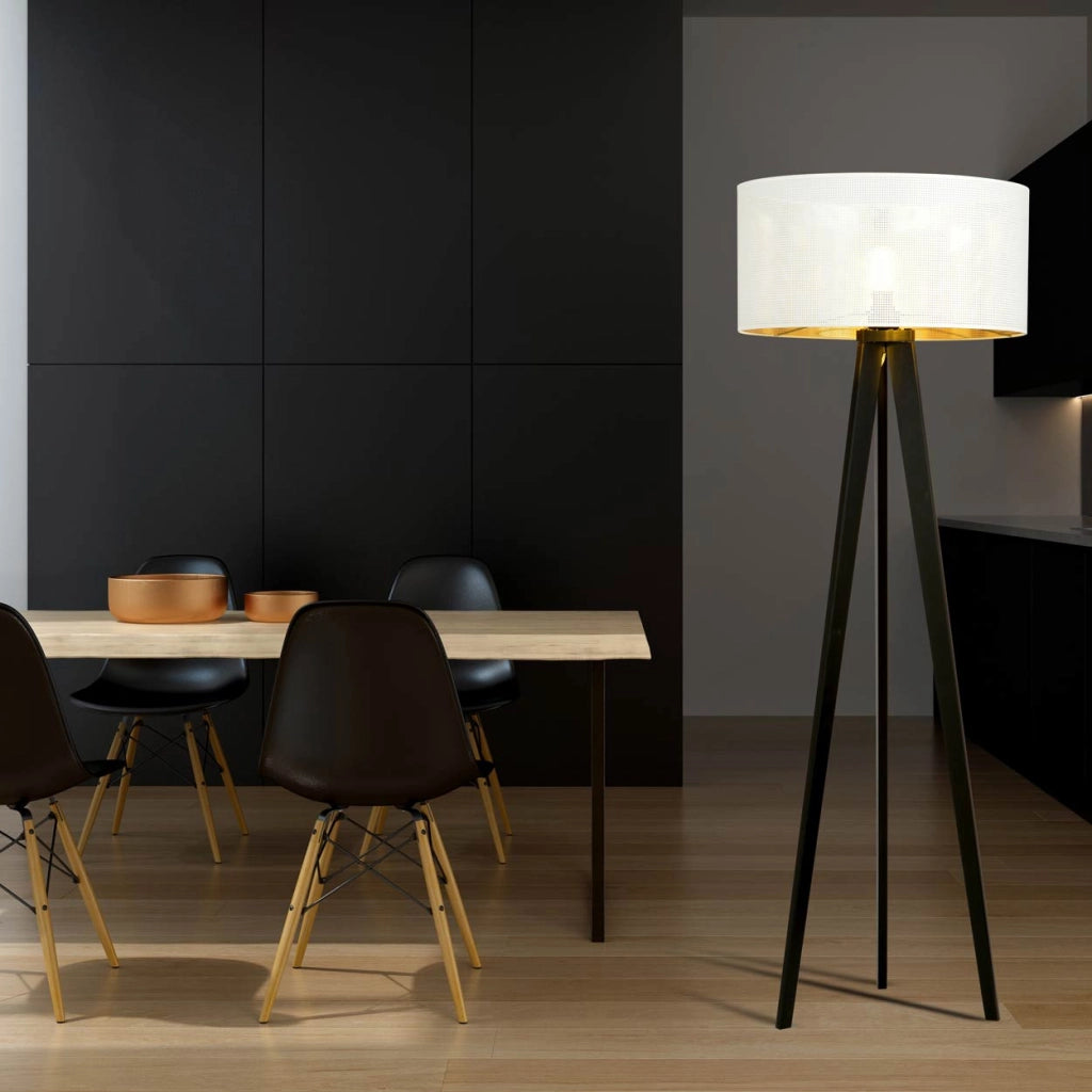 Emibig lampada da terra Aston treppiede bianco oro E27