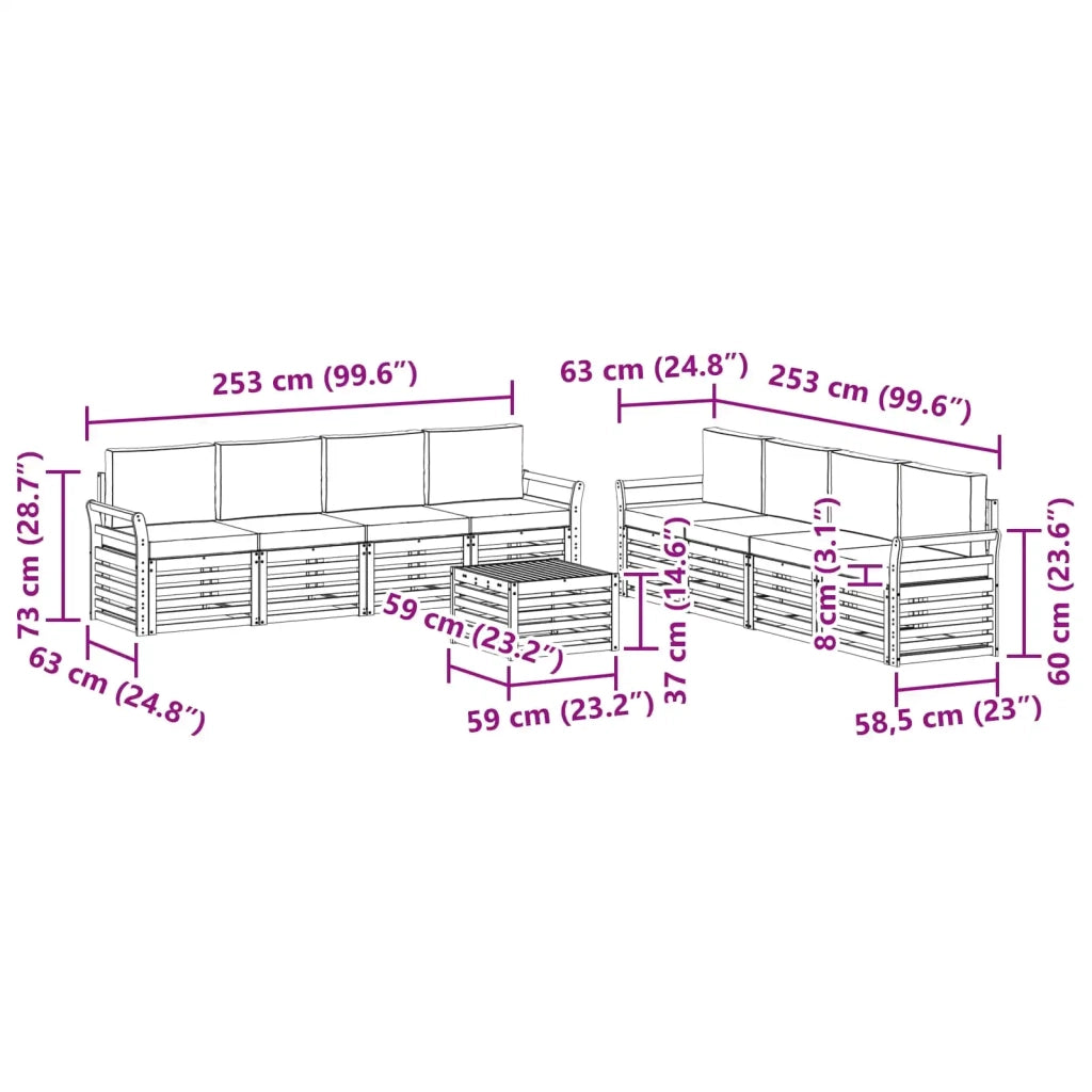 Set divani 9 pcs Bianco e Grigio Chiaro 59 x 59 x 37 cm 3391596