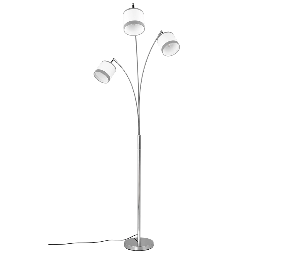 Piantana 3 paralumi, metallo, cromato e bianco/grigio, H 185 cm, Davos
