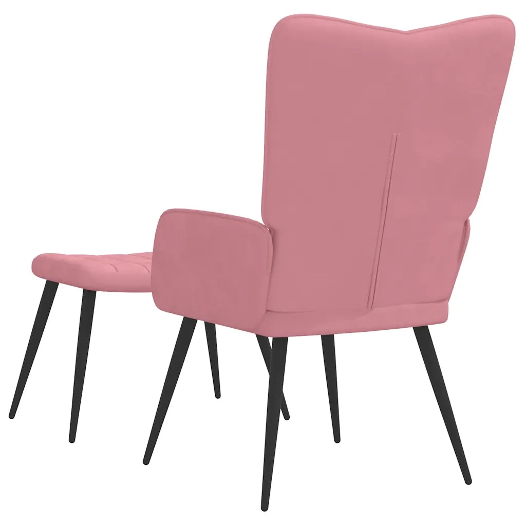 Poltrona Relax con Sgabello Rosa in Velluto 327692