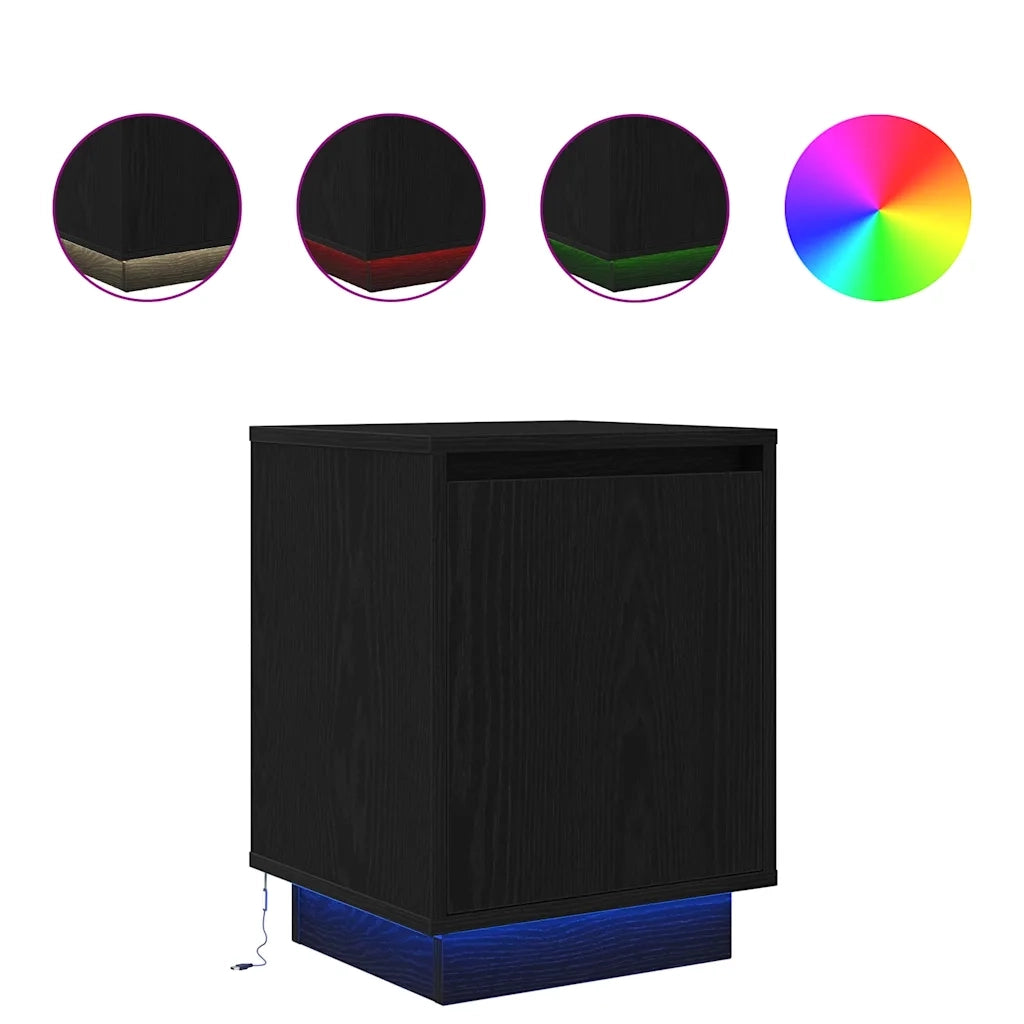 Comodino | Armadio da Notte | Mobiletto da notte con Luci LED Nero 38x34x50 cm