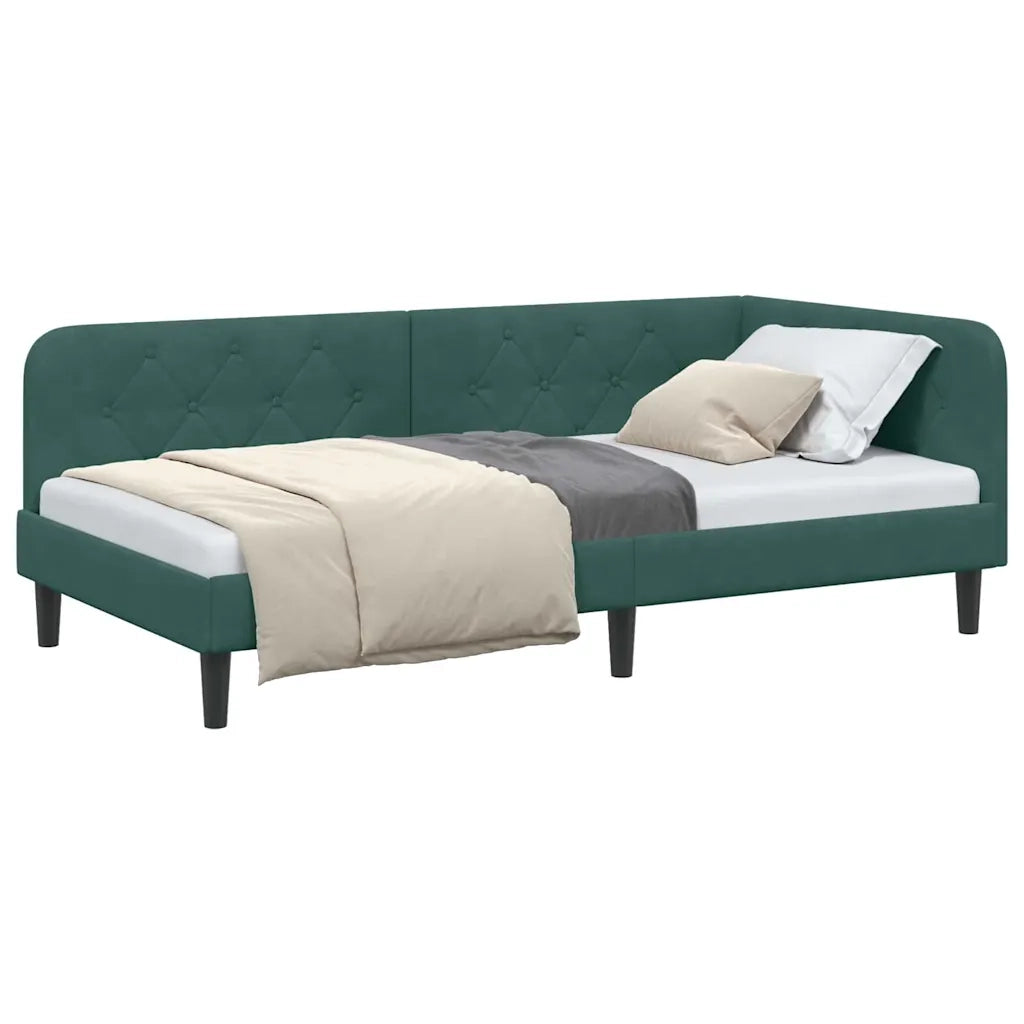 Cornice del letto ad angolo Verde Scuro 90 x 200 cm Velluto