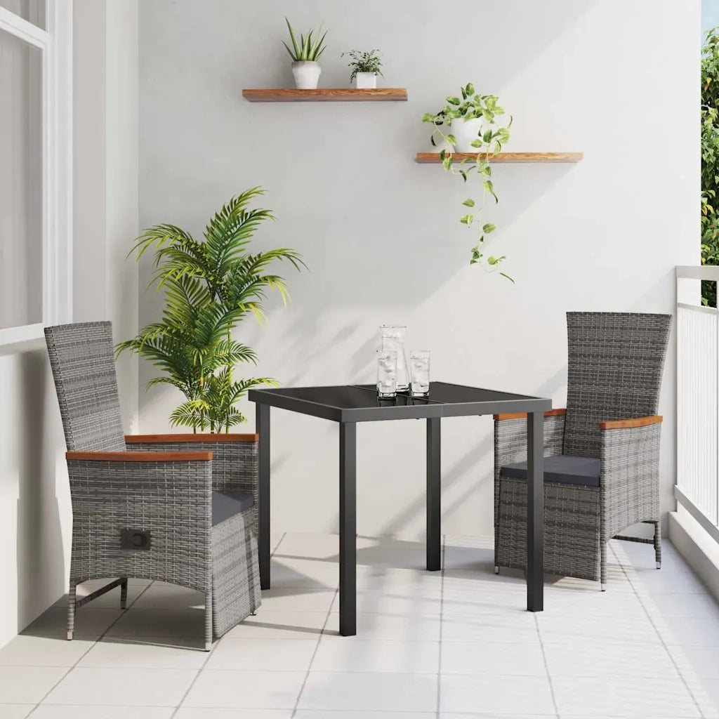 Set da Pranzo per Giardino con cuscino 3 pcs Grigio polyrattan