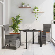 Set da Pranzo per Giardino con cuscino 3 pcs Grigio polyrattan