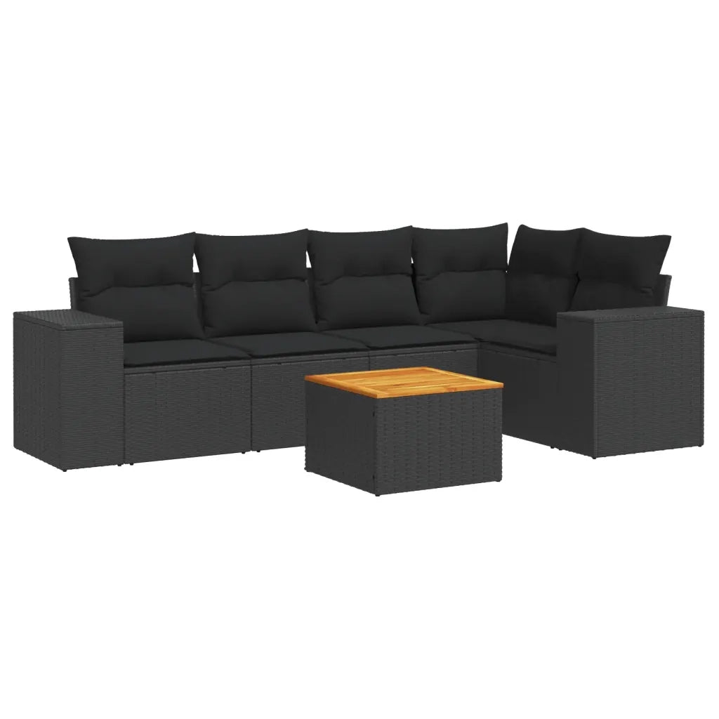 Set Divano da Giardino 6 pz con Cuscini Nero in Polyrattan 3257763