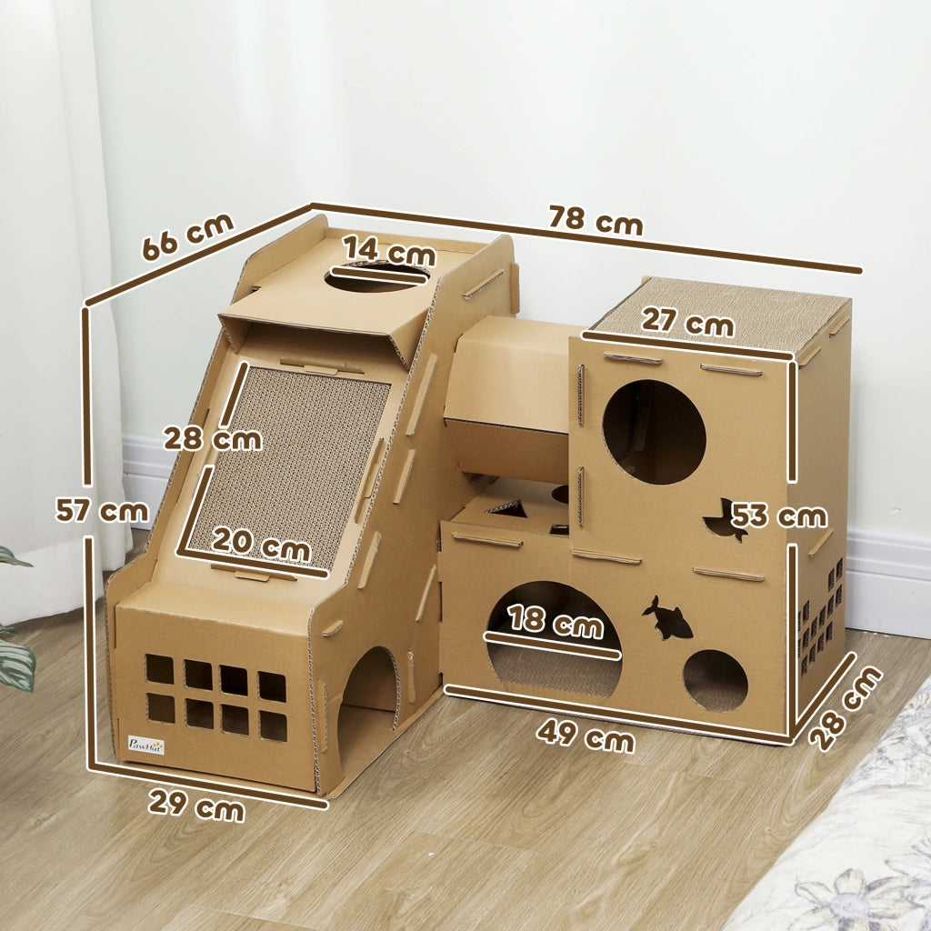 Castello per Gatti 2 Livelli con Tunnel e Ramp ¨C Minimal ¨C Marrone