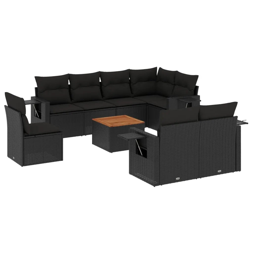 Set Divani da Giardino 9 pz con Cuscini Nero in Polyrattan 3256986