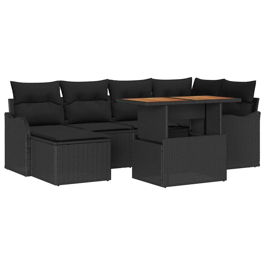 Set Divano da Giardino con cuscino 7 pcs Nero 3349484