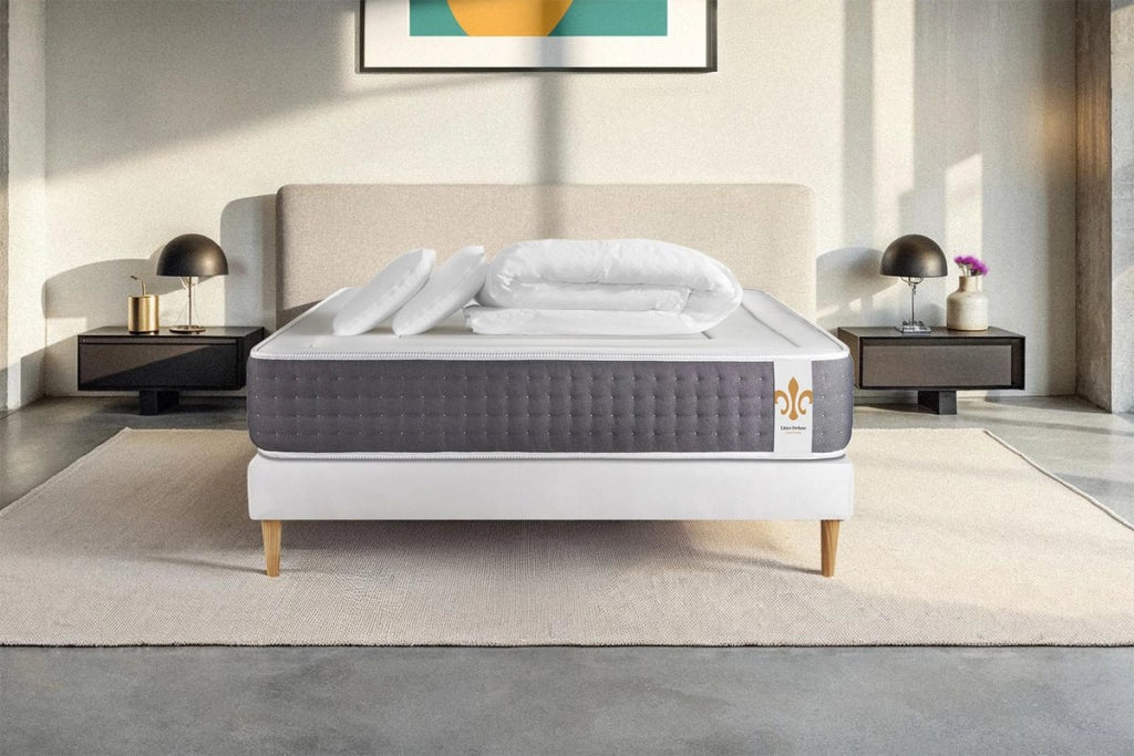 Pacchetto letto completo - Materasso 140x190cm + Box spring con doghe (kit) + 2 cuscini + Piumino - Vingt-Six