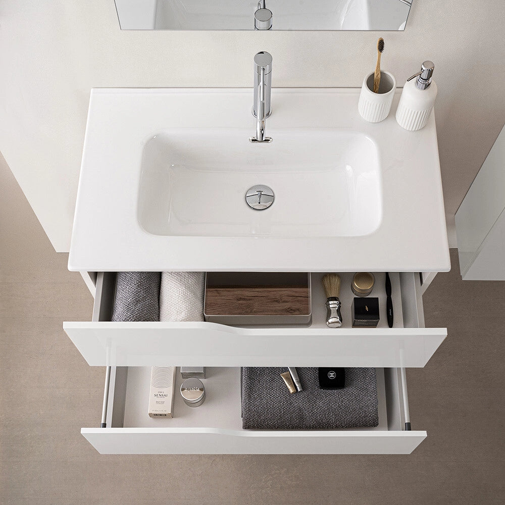Mobile bagno sospeso 80 cm bianco e quercia con lavabo Sumya
