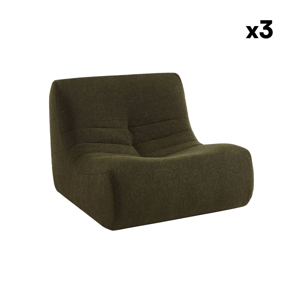 Divano modulare in bouclé, 3 posti, kaki