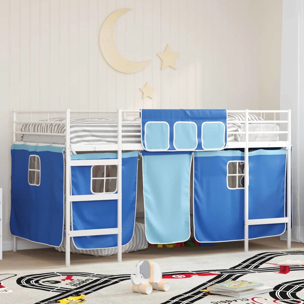 Struttura del Letto Loft per Bambini con Tendine-Giroletto per bambini Bianco e Blu 757171