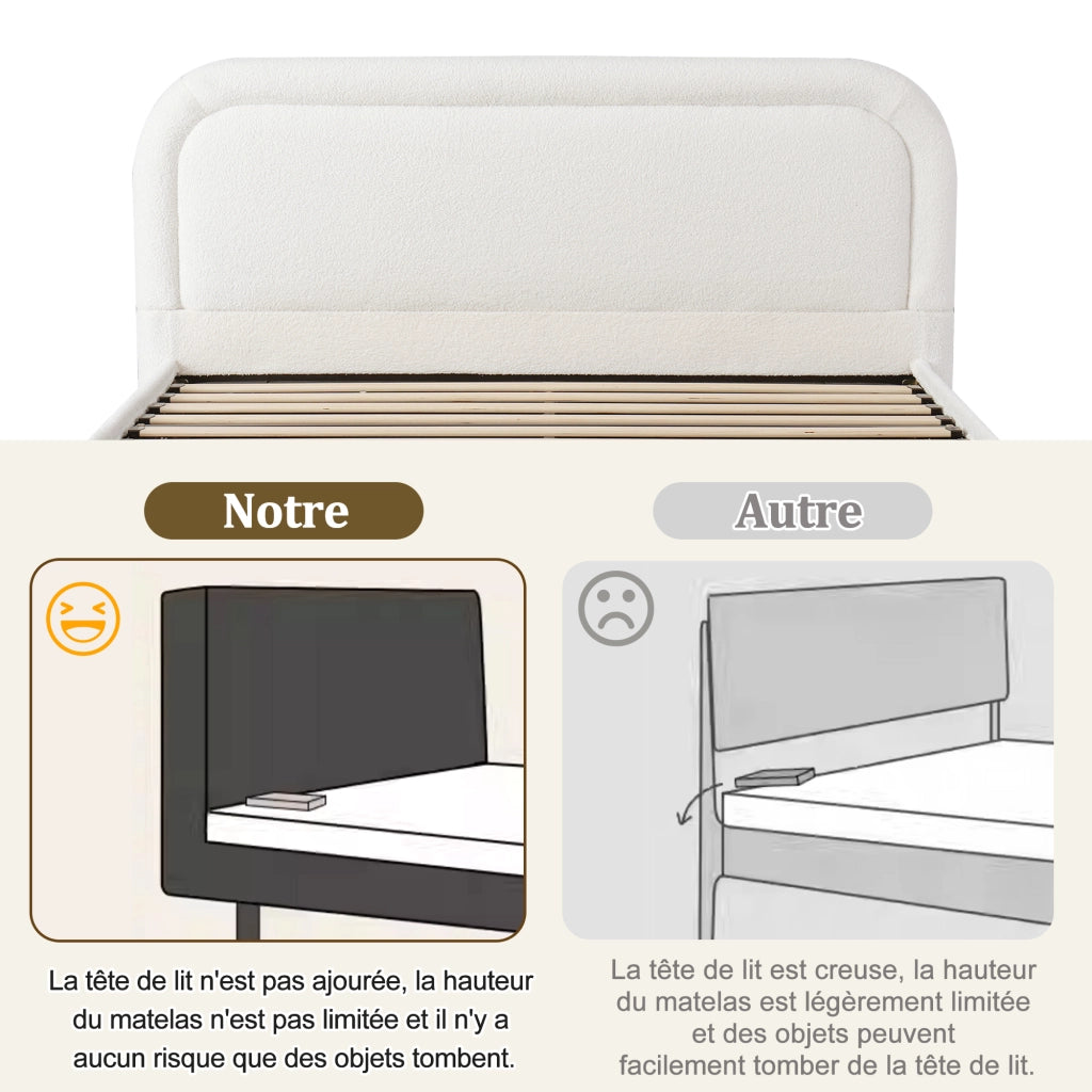 letto imbottito bouclé bianco 160 x 200 cm