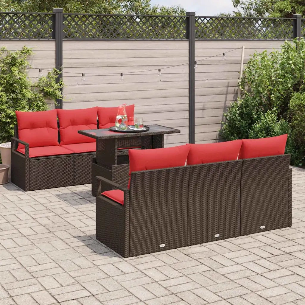 Set Divano da Giardino 7 pcs Marrone e Rosso polyrattan 3348750