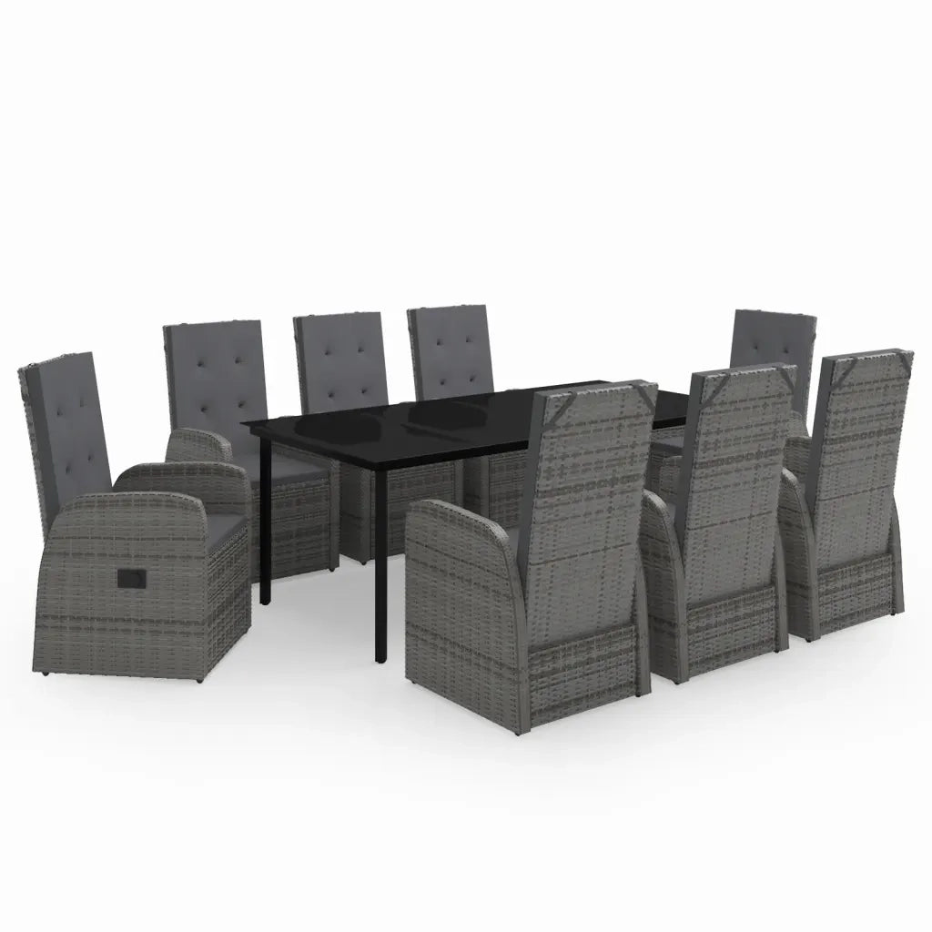Set da Pranzo da Giardino 9 pz con Cuscini Grigio 3099478