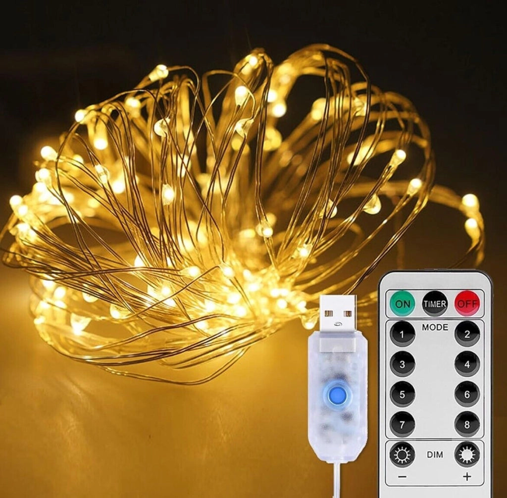 Serie luci Natale a led catena USB Microled luce calda filo rame con Telecomando