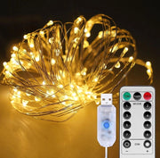 Serie luci Natale a led catena USB Microled luce calda filo rame con Telecomando