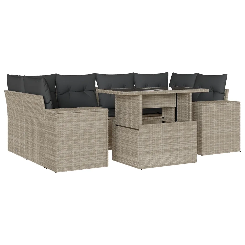 Set Divani da Giardino 7pz con Cuscini Grigio Chiaro Polyrattan 3269022