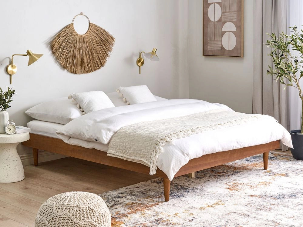 Letto in frassino marrone 180 x 200 cm con rete a doghe senza testata stile rustico minimalista
