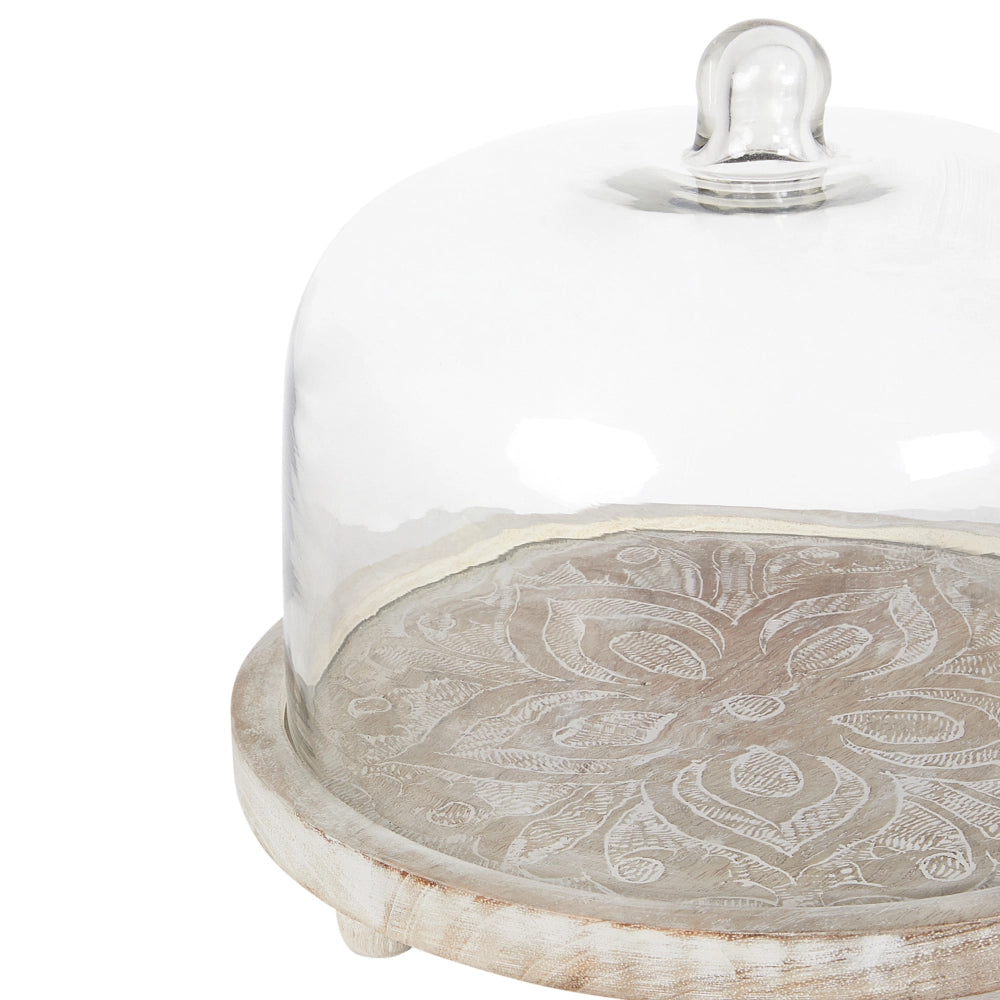 Alzata per torte con coperchio in legno di mango chiaro 29 x 29 x 23 cm Vassoio decorativo per torte Cupola portapasticceria