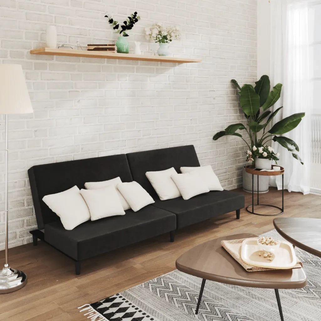 Divano letto | Sof¨¤ letto | Letto singolo a 2 Posti Nero in Velluto